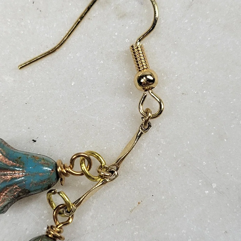 Blue Lily Flower Dangle Drop Earrings Handmade Beaded Whimsical Fairy Boho NEW
